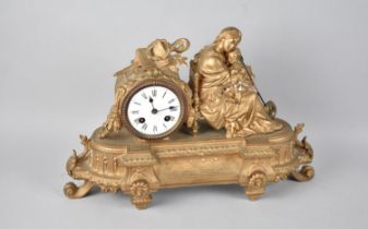 A Late 19th Century French Gilt Bronze Figural Mantel Clock with Seated Mother and Child, 8 Day Drum