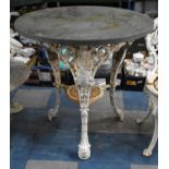 A White Painted Victorian Cast Iron Britannia Pub Table with Later Top Above a Foliate Frieze