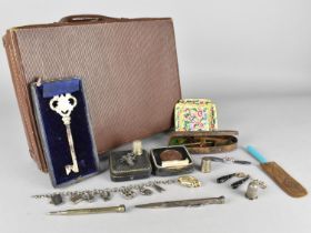 A Vintage Small Leather Effect Case Containing Curios to include Propelling Pencils, Charm Bracelet,