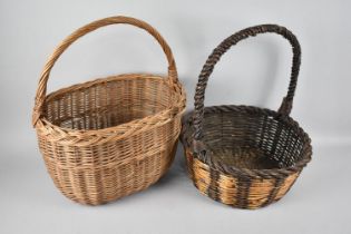 A Vintage Oval Wicker Shopping Basket together with a Modern Circular Flower Trug