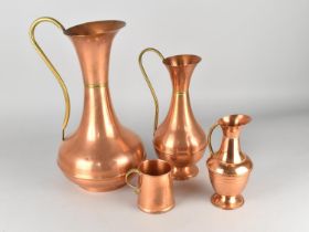 A Collection of Modern Copper to Include Three Jugs and a Tankard