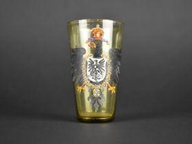 A German Green Glass Beaker with Hand Painted Deutsche Reich Prussian Eagle, 9.5cms High