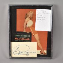 A Framed Ginger Rogers Magazine together with Her Autograph on White Card