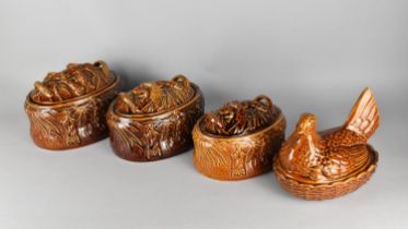 A Set of Three Portmeirion Treacle Glazed Game Pots and Covers Together with a Egg Crock