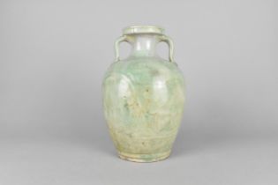 A Chinese Ming/Qing Dynasty Jun Ware Glazed Twin Handled Vase Body Decorated in Shallow Relief Lotus