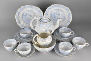 A 19th Century Blue and White Transfer Printed Willow Pattern Tea Set to Comprise Teapot, Two Cake