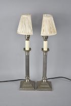 A Pair of Mid 20th Century Table Lamps in the Form of Reeded Columns on Square Stepped Bases with