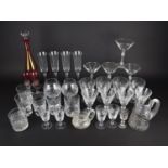 A Collection of Various Glass to Comprise Overlaid Decanter and Two Matching Glasses, Champagne