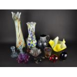 A Collection of Coloured Glass to Comprise Large Mottled Glass Vase, 50cm high, Handkerchief