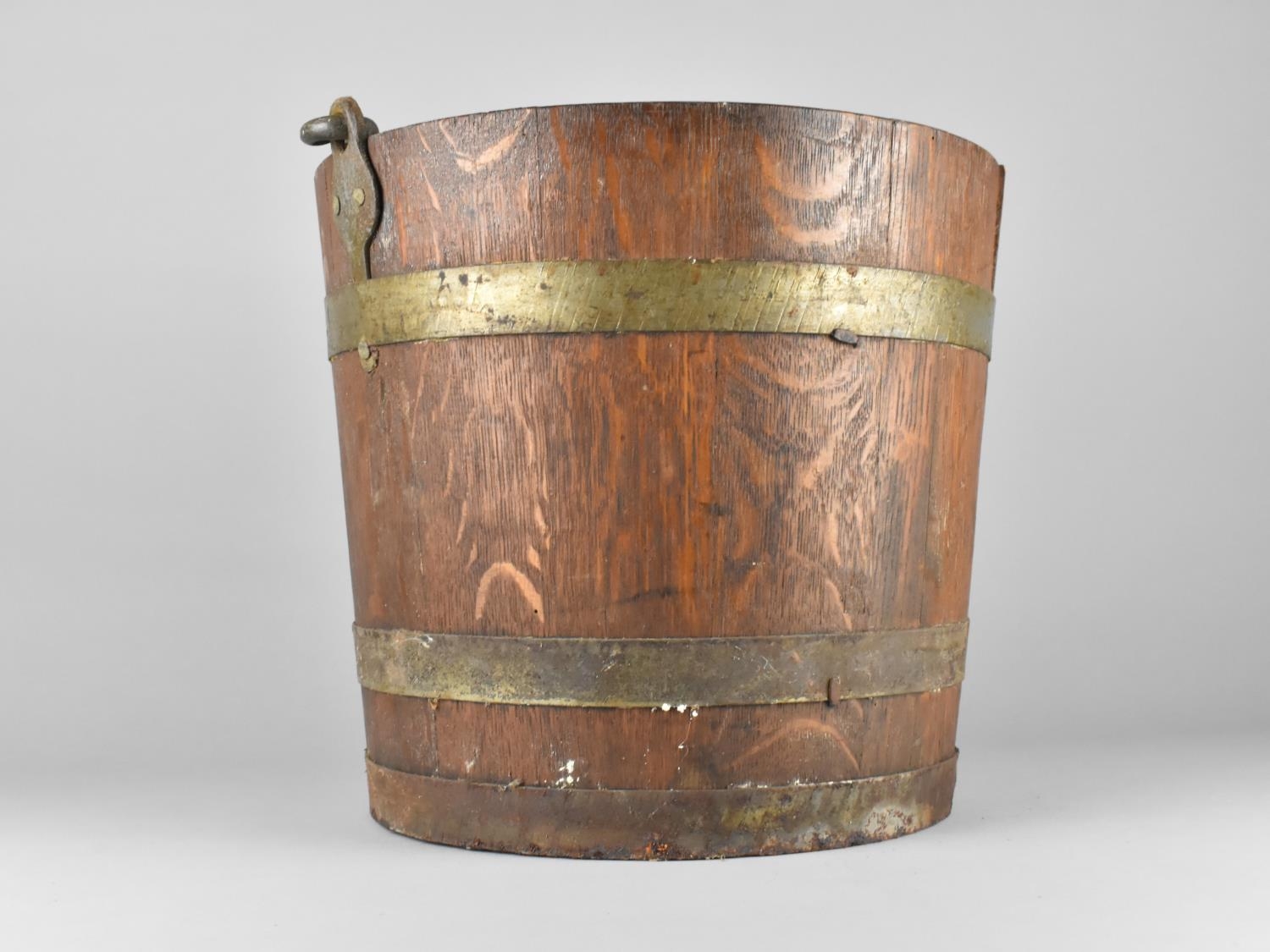 A 19th Century Brass Banded Coopered Oak Bucket with Steel Hoop Handle, 33cms Diameter and 31cms - Image 2 of 3