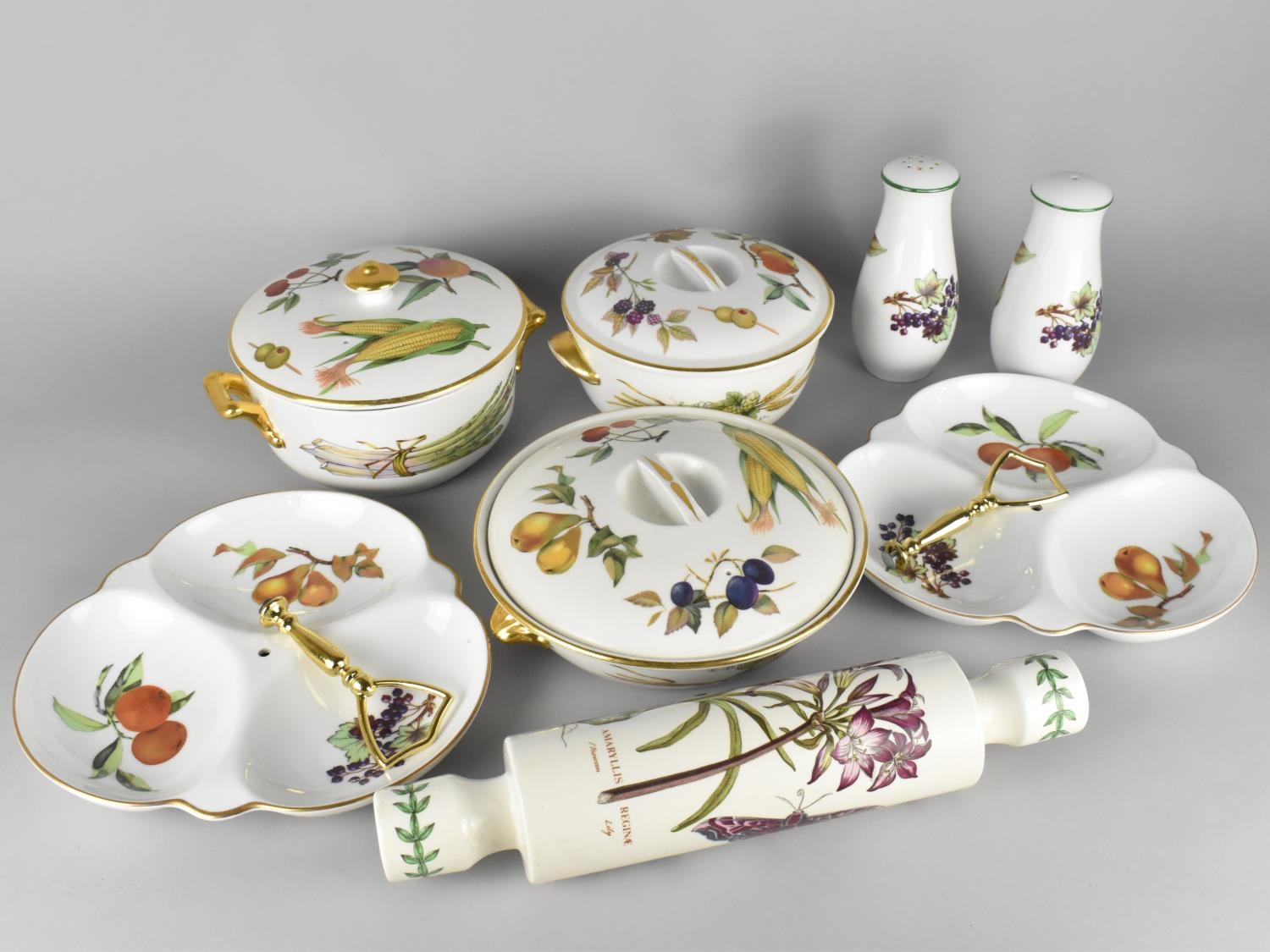 A Collection of Royal Worcester Evesham to Comprise Tureens, Trefoil Dishes etc Together with a