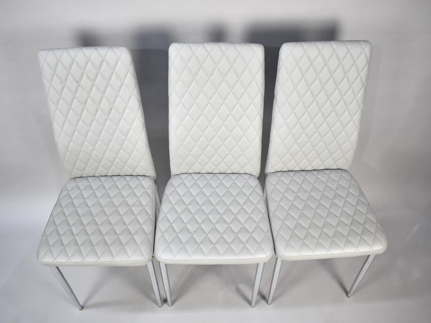 A Set of Five Modern Upholstered Chrome Based Dining Chairs - Image 3 of 3