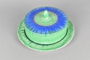 A Shelley Butter Dish Decorated in Green and Blue Glaze, 18cm Diameter