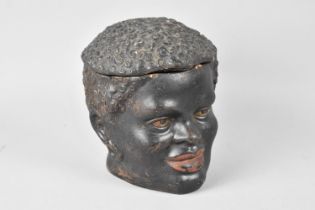A Continental Novelty Cold Painted Terracotta Tobacco Pot in the Form of African Gents Head, 14cms