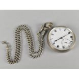 A Silver Cased Open Faced Pocket Watch with Enamelled Dial and Roman Numerals, the Silver Case