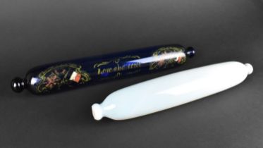 Two Ornamental Victorian Glass Rolling Pins, One Inscribed with French and British Flags, "May