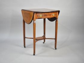 A Reproduction Edwardian Inlaid Occasional Drop Leaf Table with Single Drawer and Tapering Square