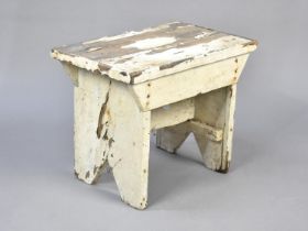 A Vintage Cream Painted Wooden Stool, 41cms Wide