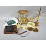 A Box of Sundries to include Vintage and Later Marbles, Kundo Pillar Clock, Vintage Camera, Gilt