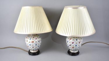 A Pair of Late 20th Century Ceramic Vase Shaped Table Lamps with Shades, 39cms High Overall