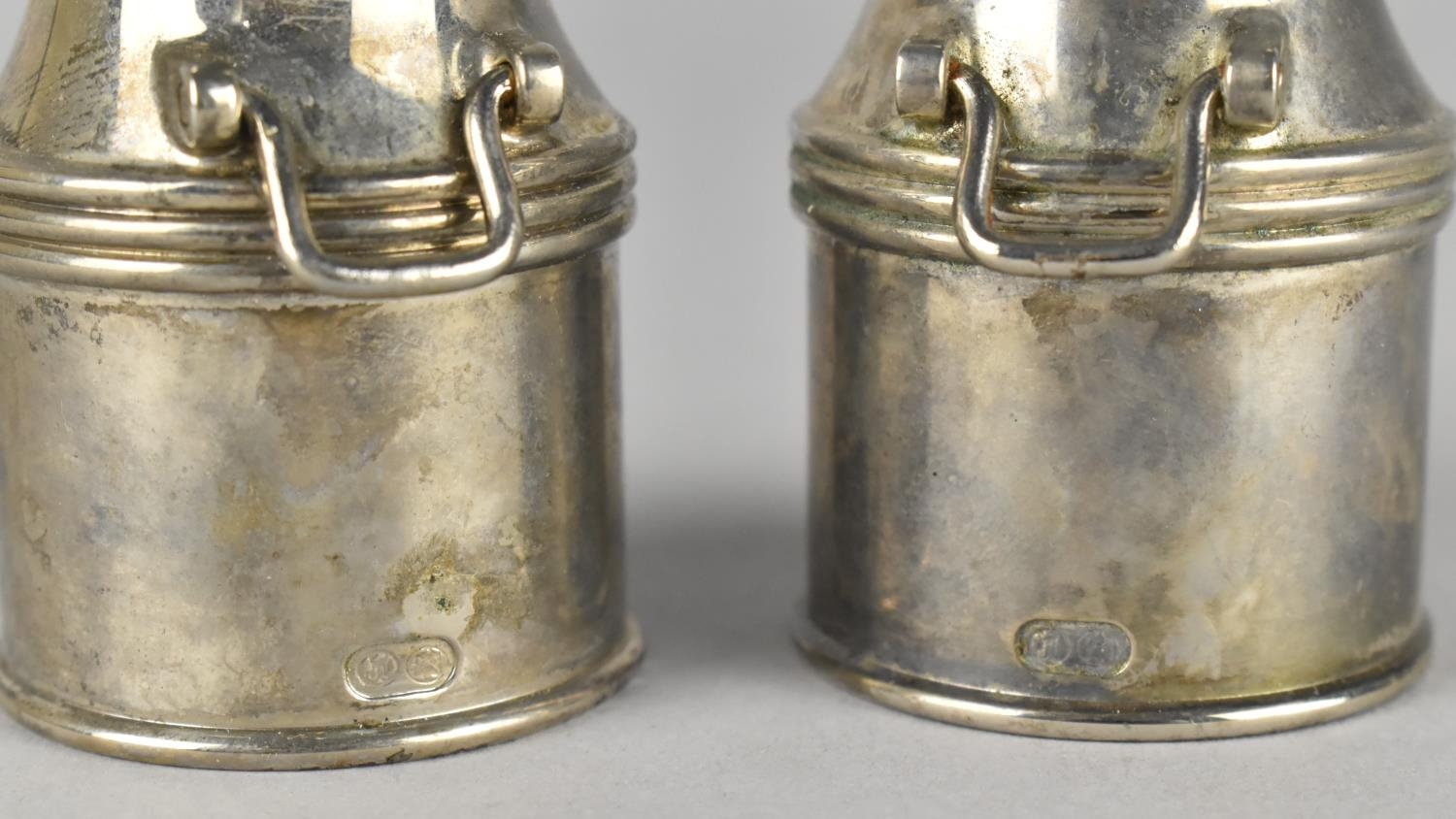 A Pair of Silver Plated Novelty Salt and Pepper Pots in the From of Milk Churns, Each 6cms High - Image 3 of 3