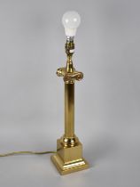 A Modern Brass Table Lamp Base in the Form of a Reeded Corinthian Column, No Shade, 48cms High