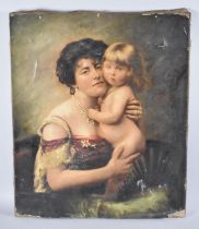 A Late Victorian/Edwardian Overpainted Photograph of Mother and Child, Condition Issues, 51x60cms