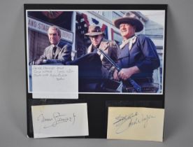 A Coloured Photograph of James Stewart and John Wayne with Signed Cards for Each