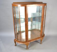 A Mid 20th Century Bow Fronted Display Cabinet with two Glass Shelves and Galleried Back, 91cms Wide