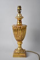 A Modern Gilded Plaster Table Lamp Base in the Form of a Reeded Vase, Overall Height 39cms