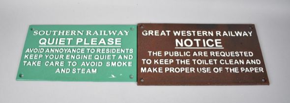 Two Reproduction Cast Iron Railway Signs for GWR and Severn Railway, Largest 29.5cms Wide, Plus VAT