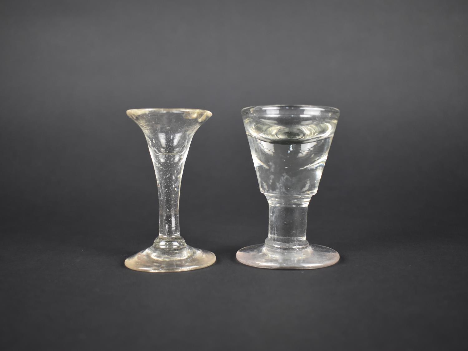 A Victorian Penny Lick Glass and an 18th Century Toasting Glass, Chips to Rim, Both 8.75cms High