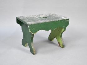 A Vintage Rustic Green Painted Rectangular Wooden Stool, 79cms Wide
