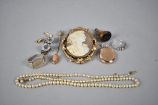 A Collection of 19th Century and Later Jewellery to comprise Shell Cameo in Pinchbeck Mount, Fob