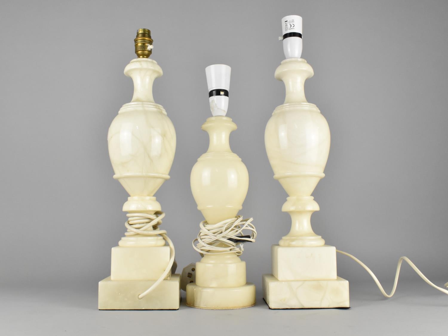 A Pair of Alabaster Vase Shaped Table Lamp Bases and Smaller Similar Example, 41cms High