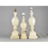 A Pair of Alabaster Vase Shaped Table Lamp Bases and Smaller Similar Example, 41cms High