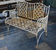 A White Painted Cast Metal Bench with Scrolled Design, 115cm wide