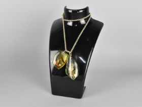 Two Vintage Lucite Pendants on a Singular Chain, Each containing Fish and Shells, Largest 55mm Tall