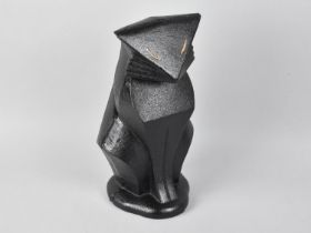 A Reproduction Cold Painted Cast Iron Study of an Art Deco Seated Cat, 26cms High, Plus VAT