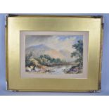 A Framed but Unglazed Watercolour Depicting Highland River Scene with Cattle, 34x23cms