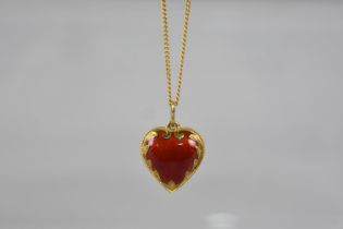 A Very Pretty Guilloche Enamel and Gilt Metal Pendant on Chain, Heart, Stamped to Bale 855 and
