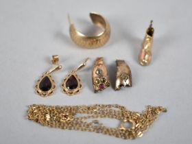 A Collection of Various 9ct Gold and Gold Metal Jewellery items to comprise Necklace, Pair of Garnet