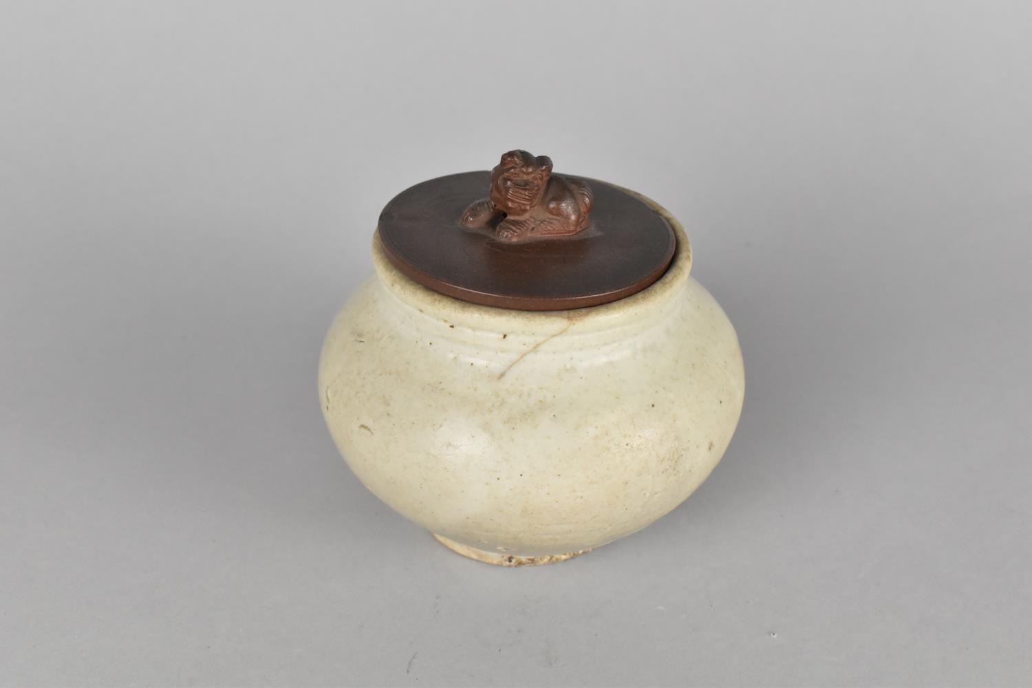 An Early Chinese Celadon Glazed Pot with Unrelated Yixing Lid, 9.5cm high - Image 2 of 3