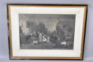 A Large Framed Monochrome Engraving, "The Rent Day", After David Wilkie, 60x41cms
