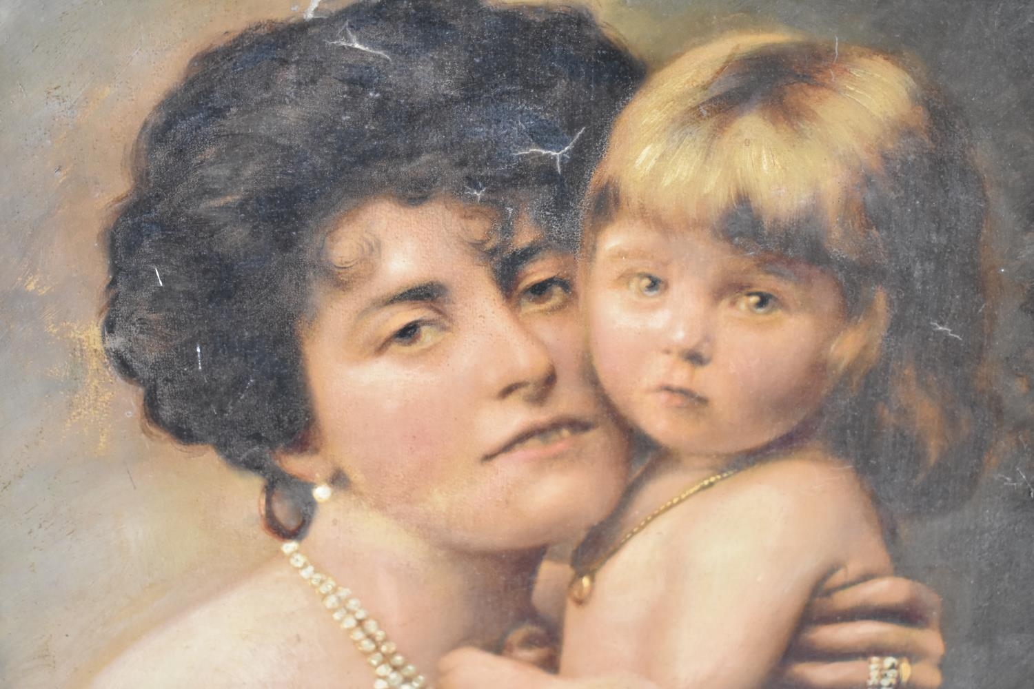 A Late Victorian/Edwardian Overpainted Photograph of Mother and Child, Condition Issues, 51x60cms - Image 2 of 2