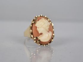 A Large 9ct Gold Mounted Shell Cameo Ring, Size L, 6gms