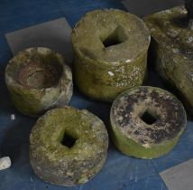 Four Pieces of Hand Carved Sandstone to Comprise Three Grinding Wheels, Largest 30cm Diameter