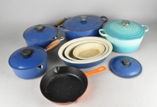 A Collection of Various Enamelled Cooking Pans to Include Le Creuset etc, Worn Condition
