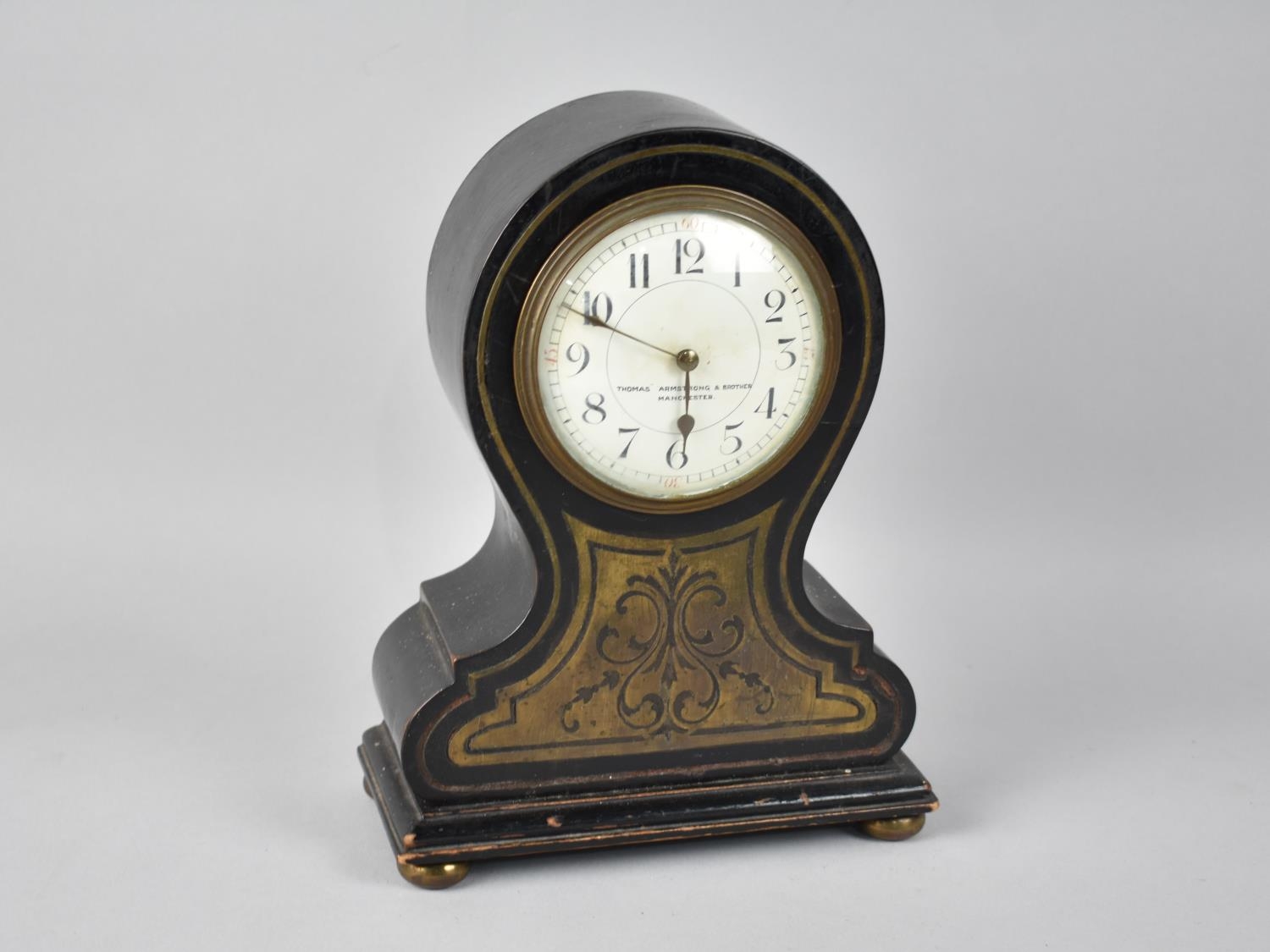 A Late 19th Century Brass Inlaid Ebonised Balloon Clock with French Movement by Albert Villon with