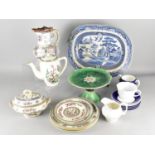 A Collection of Ceramics to Comprise Majolica Pedestal Dish, Willow Pattern Platter, Indian Tree etc
